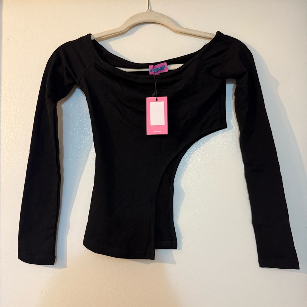 Edikted Black Asymmetrical Long Sleeve Top